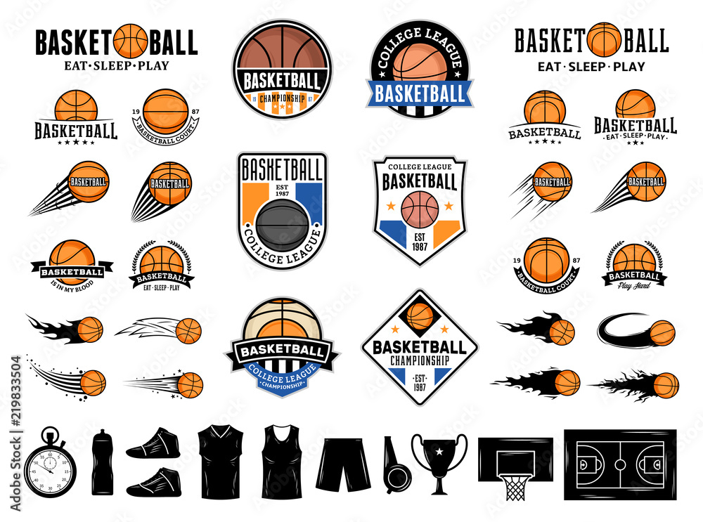 Naklejka premium Set of vector basketball logo and icons