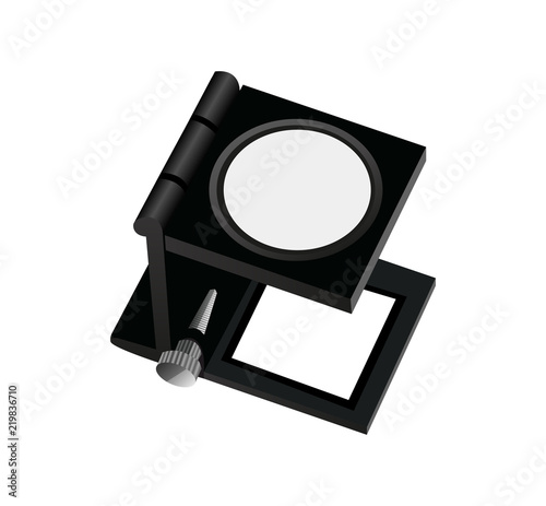 Vector magnifying glass for printing products – 
 print quality control. Loupe isolated on white background.