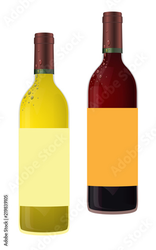 Bottles with wine. Vector illustration of bottles with red and white wine.