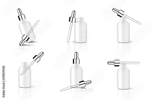 Mock up Realistic White Dropper or Pipette Bottle with Metallic Cap for Essential Oil Or Skincare Serum Background Illustration