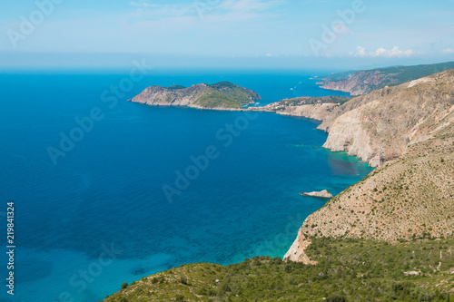 Beautiful panoramic morning view of Assos peninsula in Kefalonia Greece