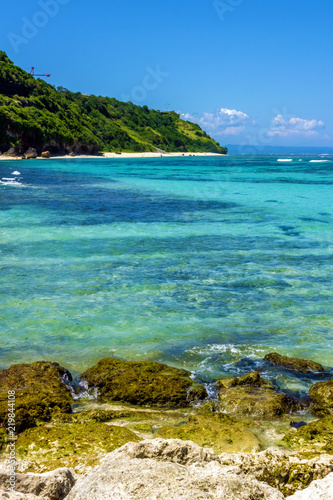 summer at beach with coral and blue sky