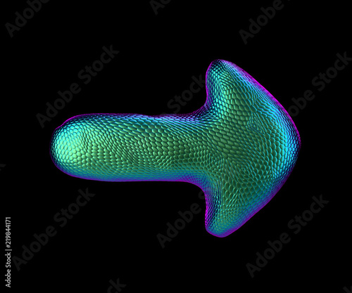 Arrow made of natural green snake skin texture isolated on black. 3d