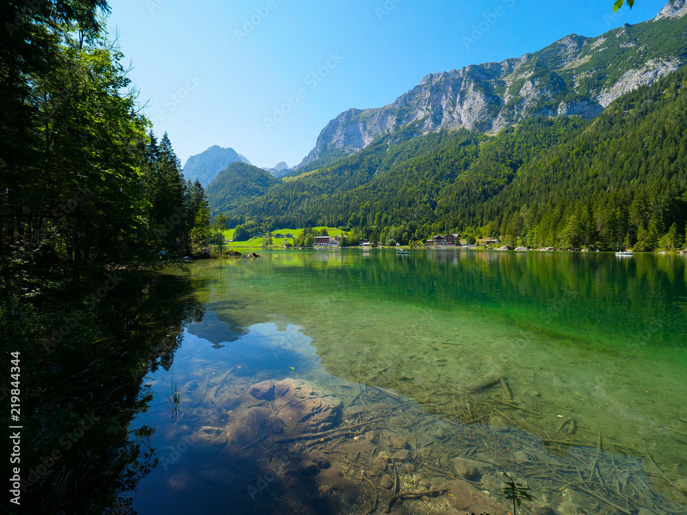 Lake Hintersee, Germany, on a bright summer day