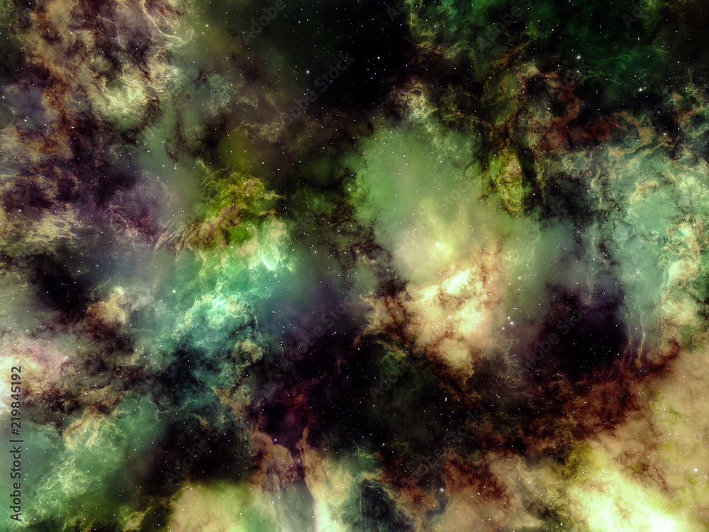 Nebula glowing gaz clouds with stars in deep space, background illustration Nebula glowing gaz clouds with stars in deep space, background illustration