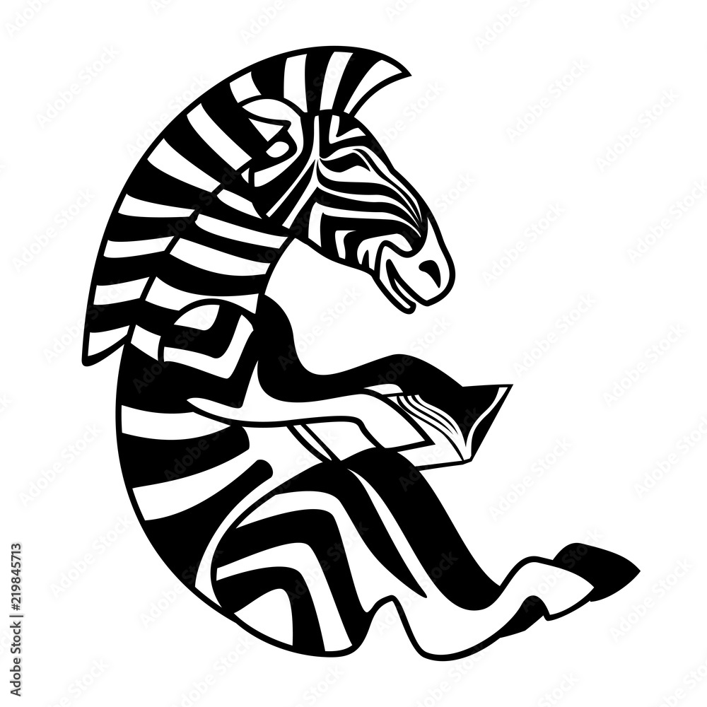 Vector isolated image of a Zebra sitting with a book Vector isolated image of a Zebra sitting with a book