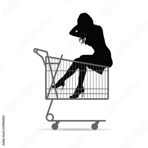 girl silhouette in shopping basket illustration