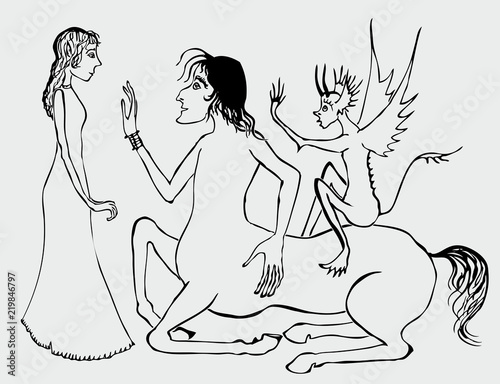 Elf girl talking with centaur
