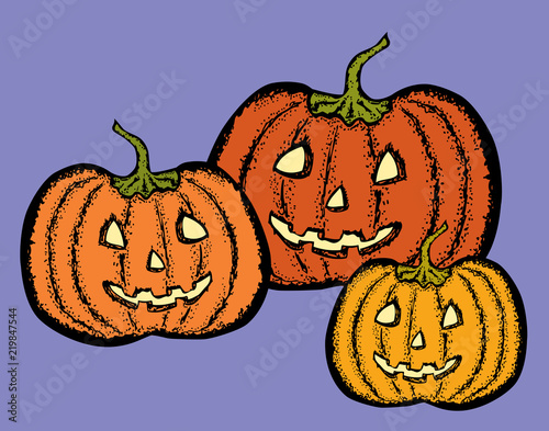 Vector image of cheerful Halloween pumpkins