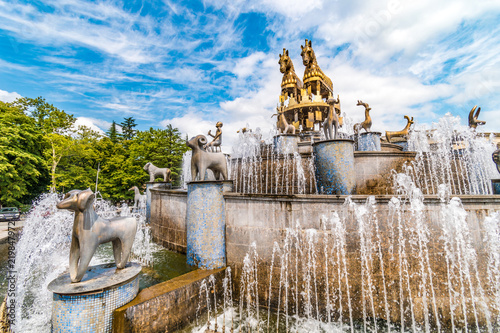Kutaisi square fountain with horse sculpture, Kutaisi, Georgia