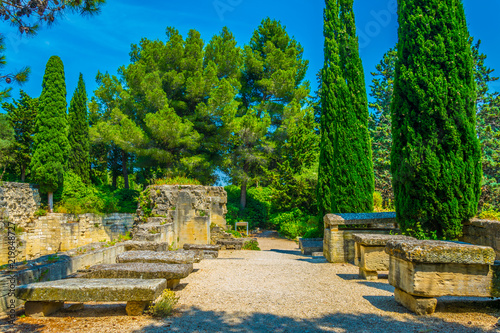 View of a garden inside of the Fort Saint Andre in Villenueve les Avignon, France