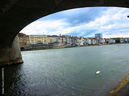 View of Basel from under Mittlere Bridge, Rhine, Switzerland