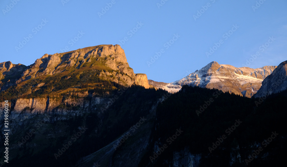 Swiss Alps near Axalp, Berner Oberland at sunset