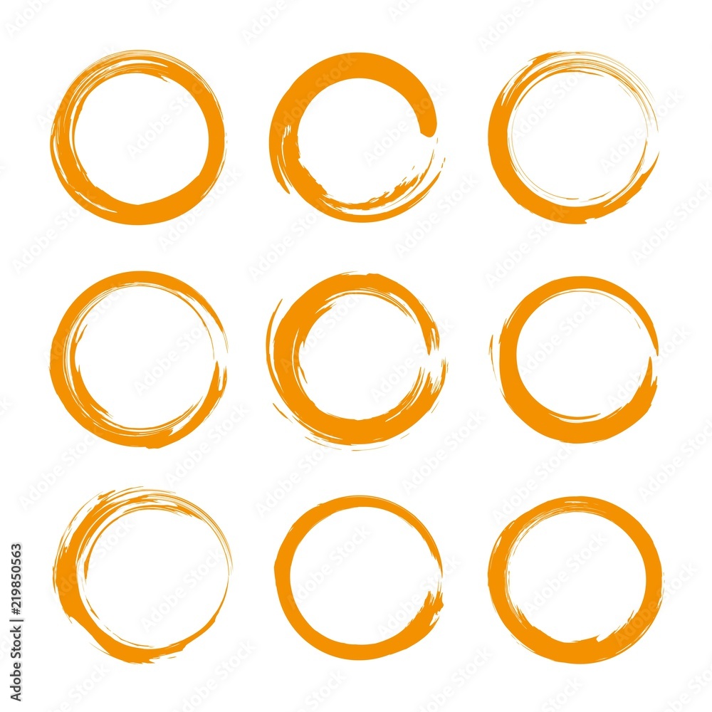 Abstract orange round textured smears set isolated on a white background