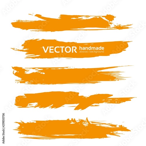 Big long textured orange abstract smears set isolated on a white background