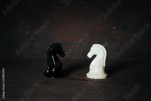 Black and white chess pieces. 