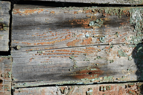 Old wooden wall with cracked paint as background