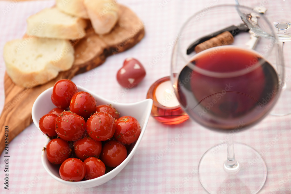 Romantic meal with a glass of red wine Romantic meal with a glass of red wine