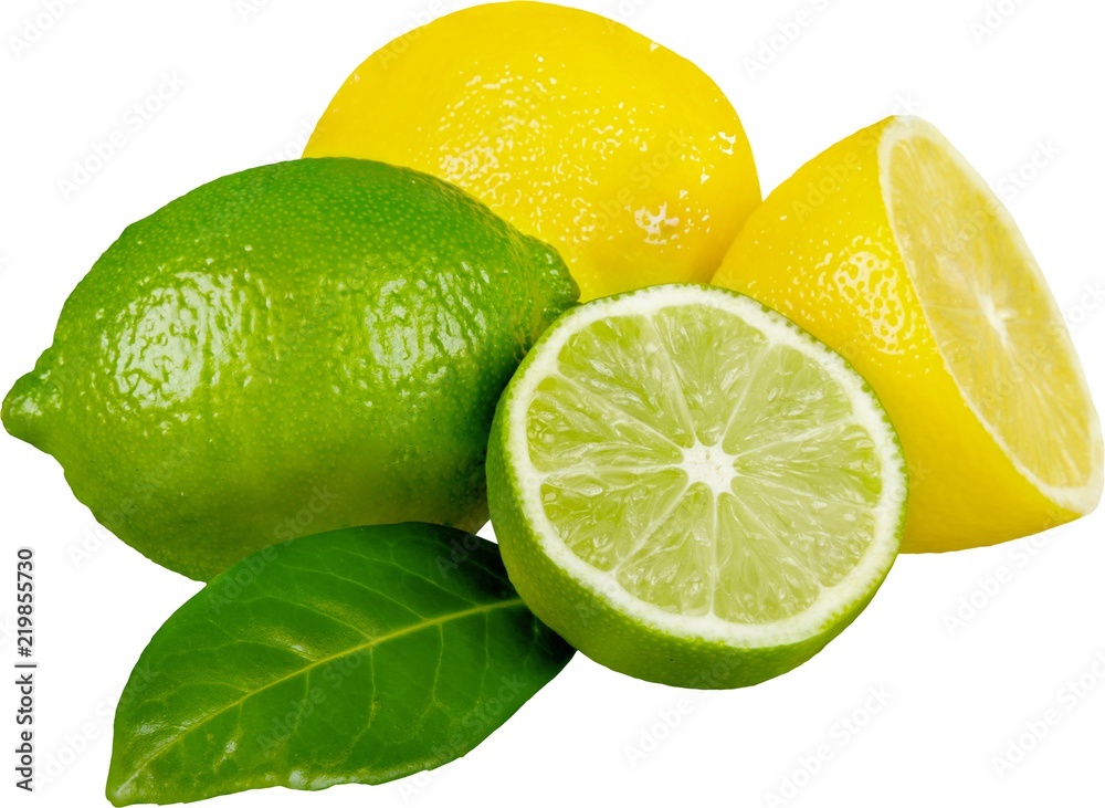 Lemons and Limes with Leaf - Isolated
