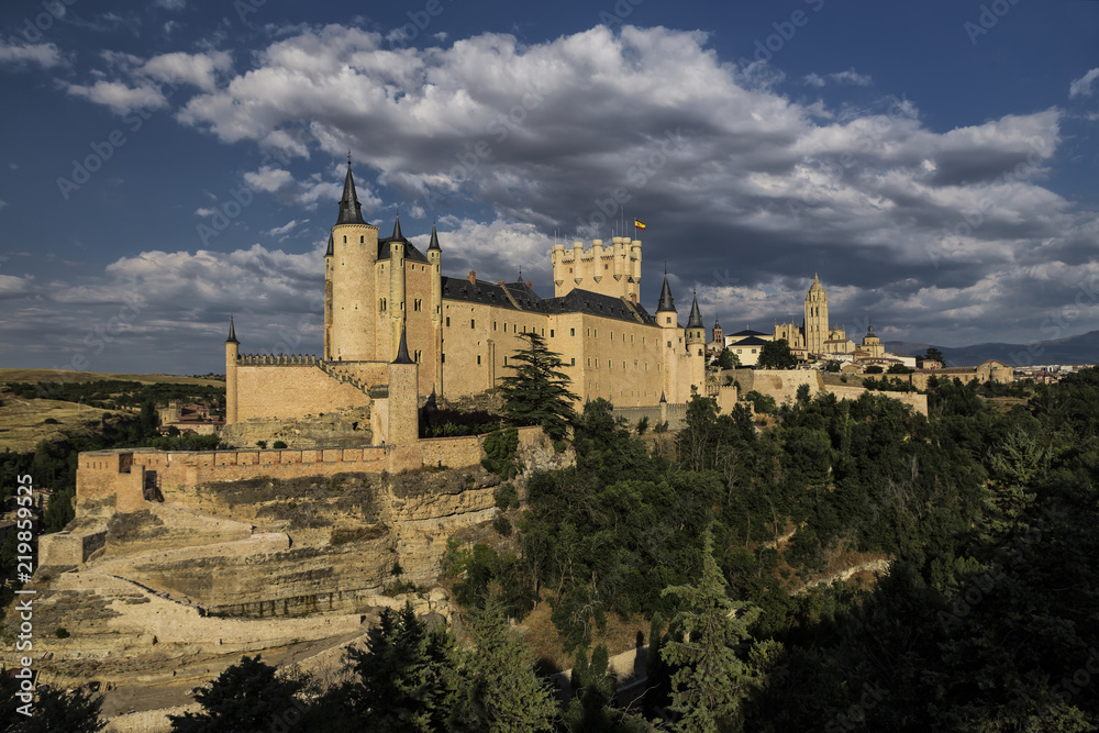 Segovia, Spain. Alcazar of Segovia, built on a rocky crag, built in 1120. Castilla y Leon.