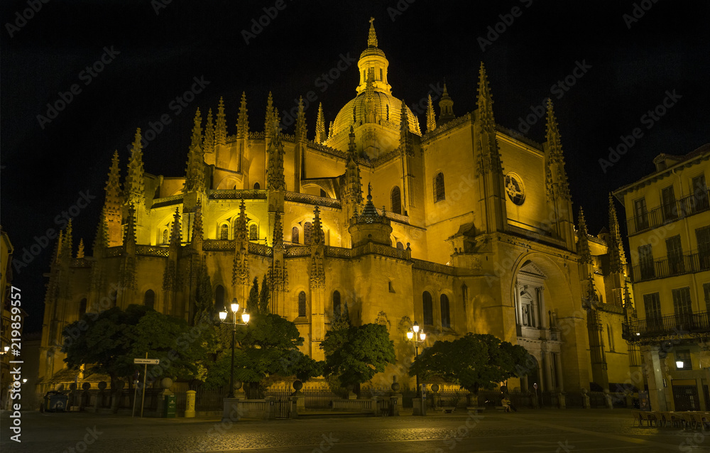 Dedicated to the Virgin Mary and constructed during the 16th century, the Cathedral of Segovia, Spain sits in the main square of the city.