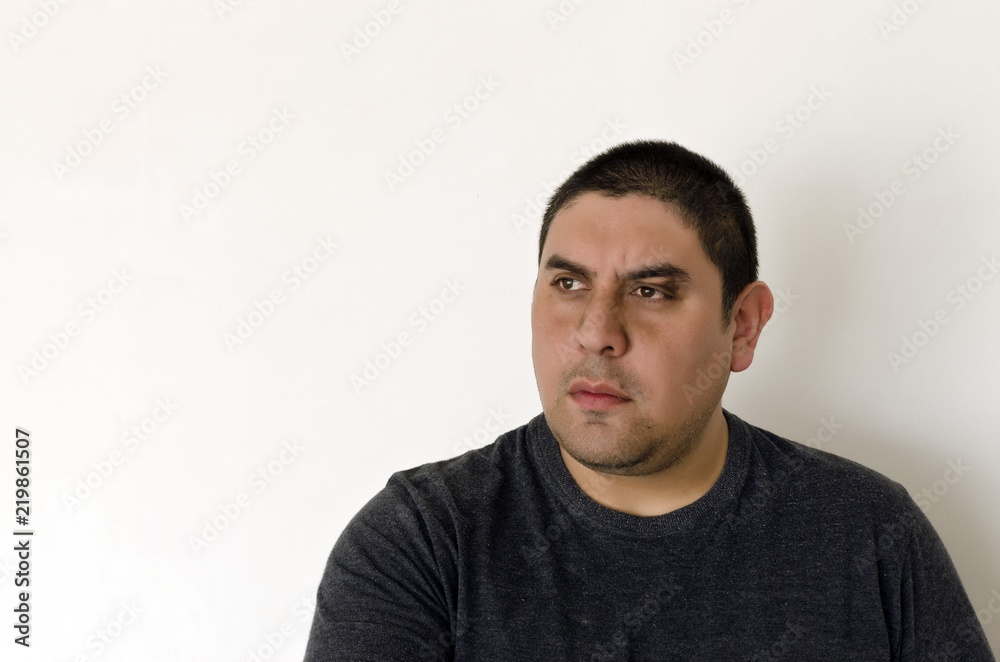 man alone on plain background different reactions man alone on plain background different reactions