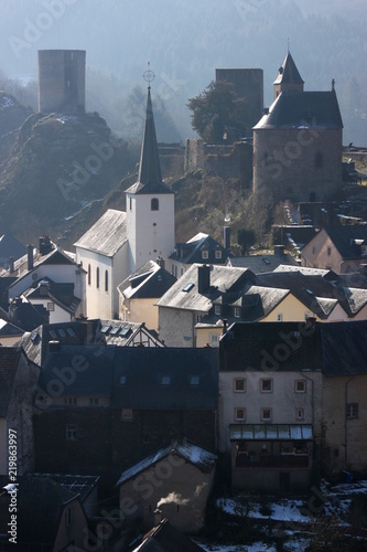 Misty winter morning, Esch-sur-Sûre, Luxembourg photo