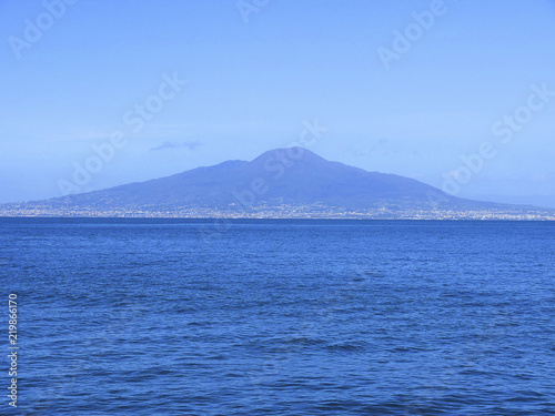 Vesuvius from the original fishing harbour of Marina Grande in Sorrento Italy 