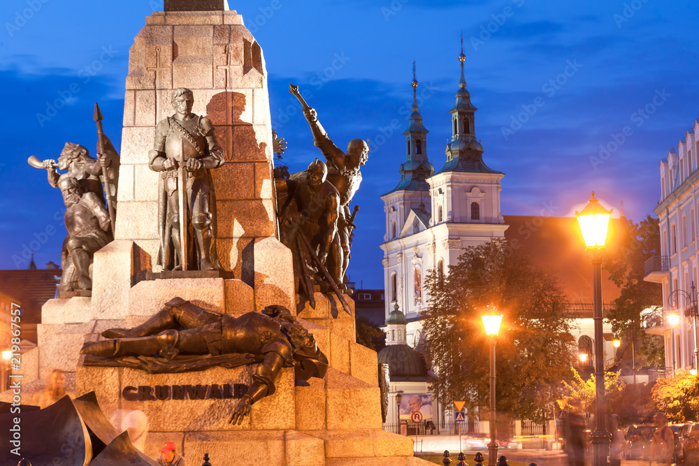Battle of Grunwald monument at dusk, Krakow
