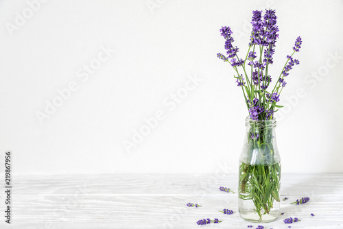 Fototapeta Naklejka Na Ścianę i Meble -  Still life with a beautiful bouquet of lavender flowers. holiday or wedding background with copy space
