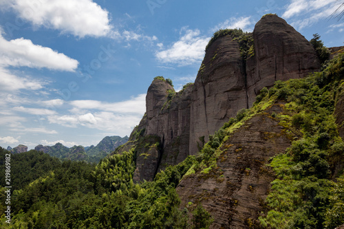 Camel Peak Scenic Area of Lang Mountain, Langshan - China National Geopark, Xinning County Hunan province. Unique Danxia Landform, UNESCO Natural World Heritage. Red Danxia, Viewing Platform