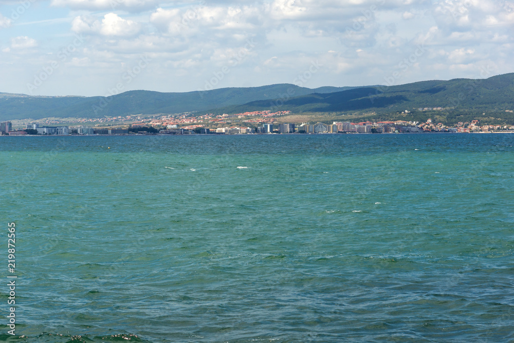 Panorama from coastline of Nessebar to resorts of Sunny Beach, St. Vlas and Elenite, Burgas Region, Bulgaria