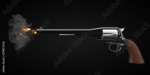 long barrel revolver design with modern looking hard cut edges. 3d illustration. photo