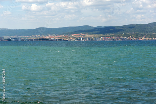 Panorama from coastline of Nessebar to resorts of Sunny Beach  St. Vlas and Elenite  Burgas Region  Bulgaria