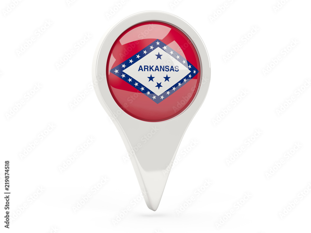 Round flag pin with flag of arkansas. United states local flags