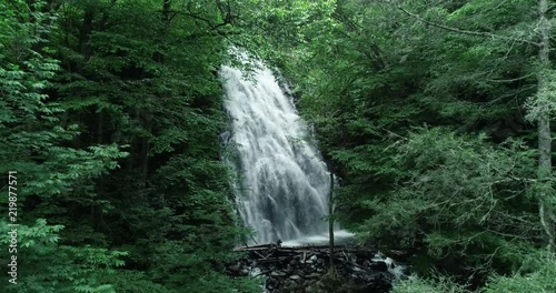 North Carolina waterfall in lush forest, aerial