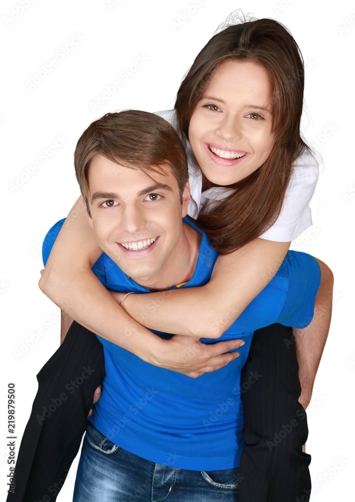 Happy Boy Carrying a Girl Piggyback - Isolated