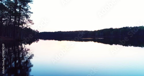 Aerial, reservoir during sunset