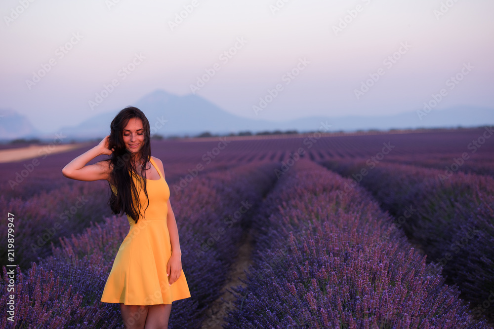 woman in yellow dress at lavender field woman in yellow dress at lavender field