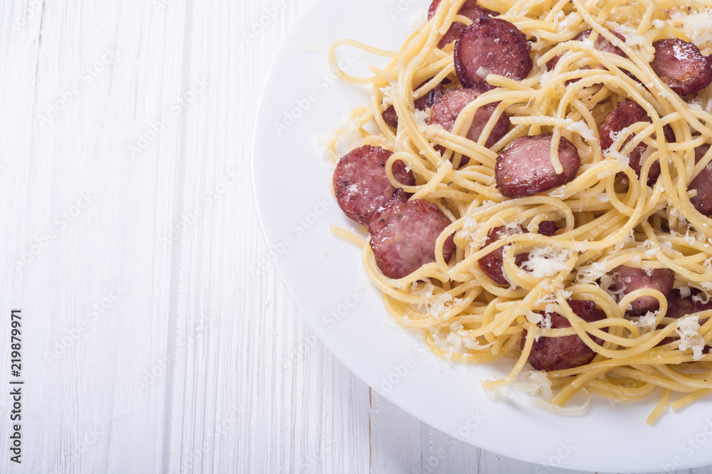 Pasta spaghetti with sausages Pasta spaghetti with sausages