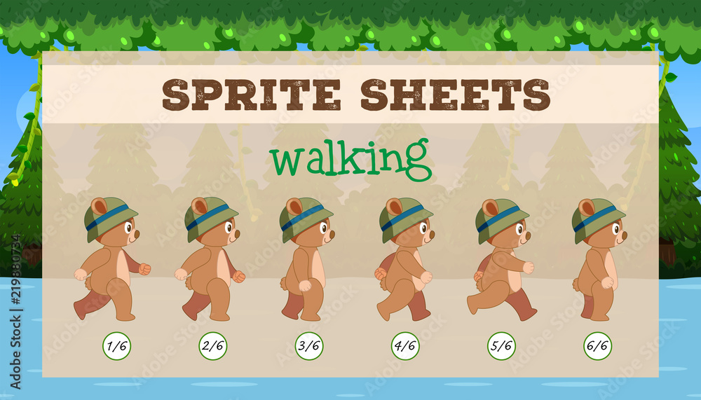 Sprite sheet brown bear walking