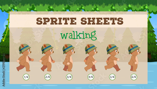 Sprite sheet brown bear walking