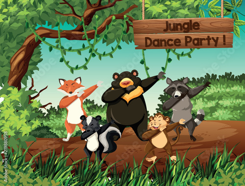 Wild animals jungle dance party