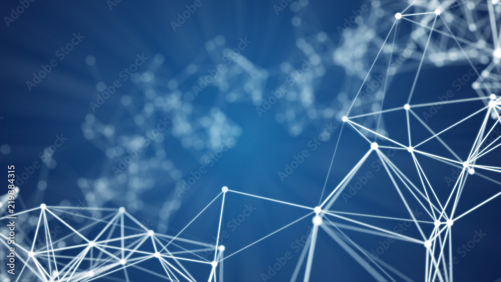 Abstract polygonal background with connecting dots and lines 3d rendering
