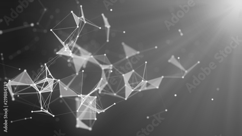 Abstract polygonal background with connecting dots and lines 3d rendering 