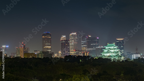 Nagoya castle and Nagoya station towers view from Meijo kouen