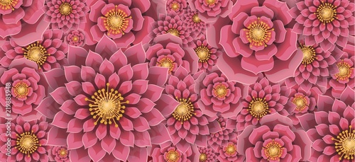 Happy chinese new year 2019 Zodiac sign with gold paper cut art and craft style on color Background