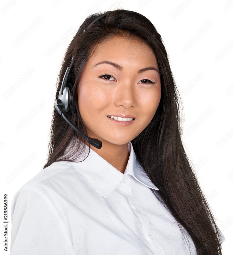 Asian woman Call Center operator isolated on white Asian woman Call Center operator isolated on white