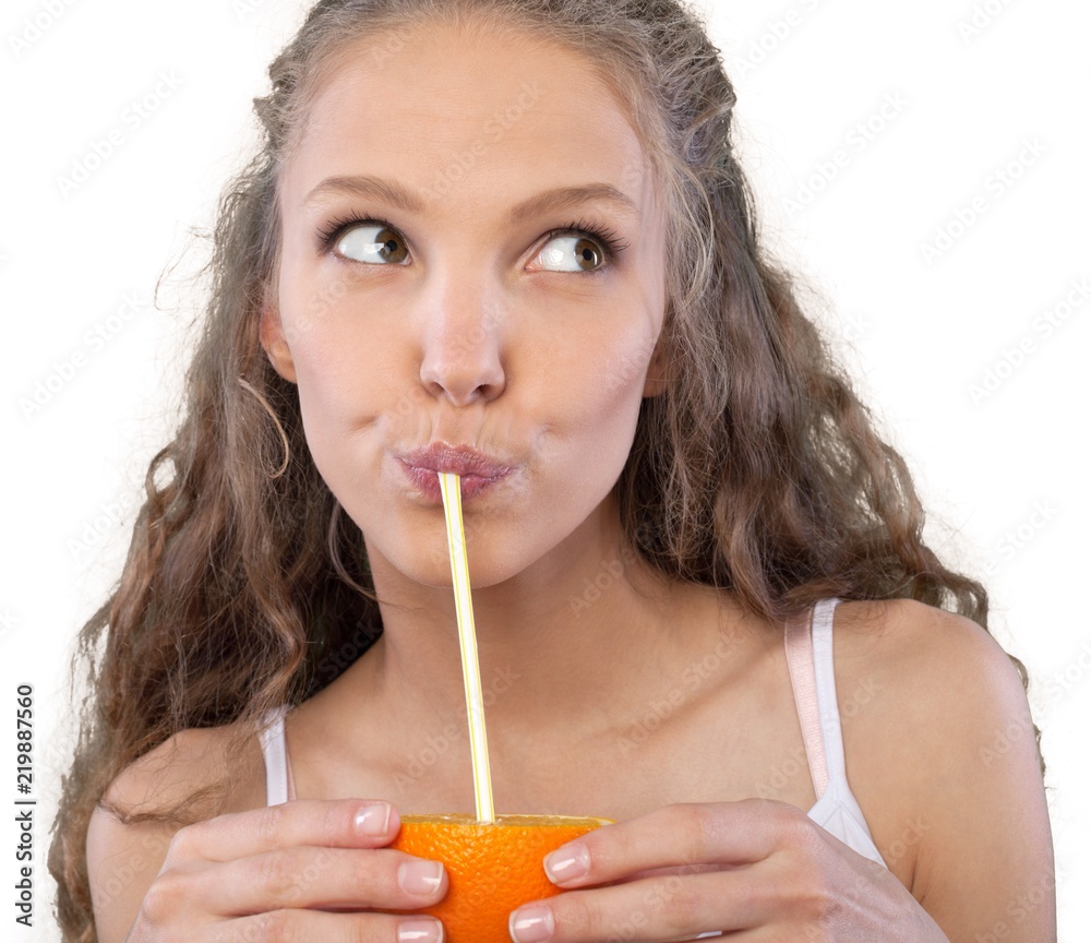 Portrait of a Young Woman Drinking from an Orange Portrait of a Young Woman Drinking from an Orange