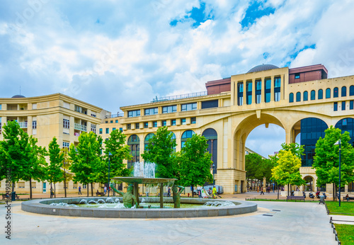 Fountain at Place de Thessalie in Montpellier, France
